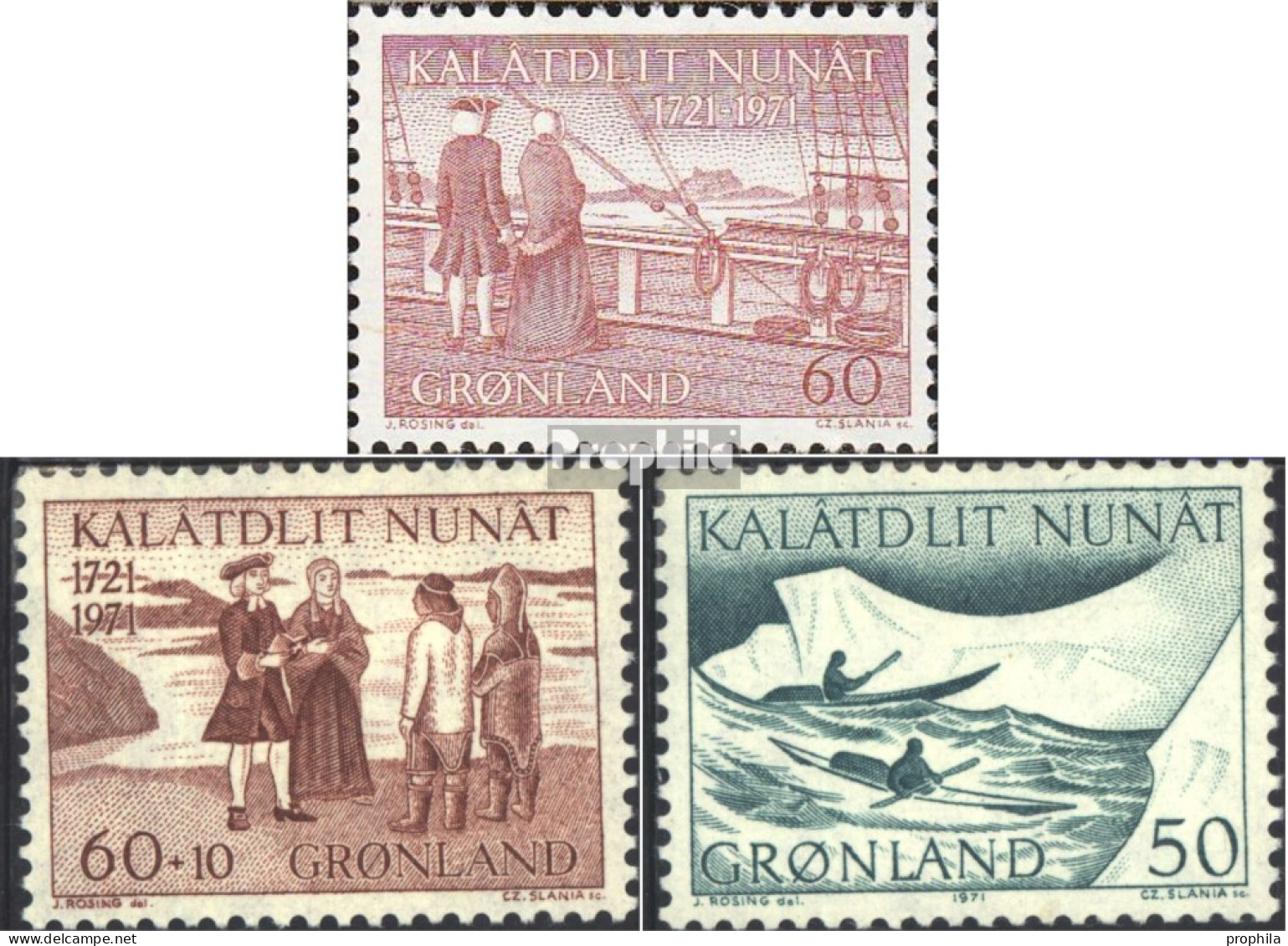 Dänemark - Grönland 77,78,79 (kompl.Ausg.) Jahrgang 1971 Komplett Postfrisch 1971 Kolonisation, Postbeförderung - Neufs