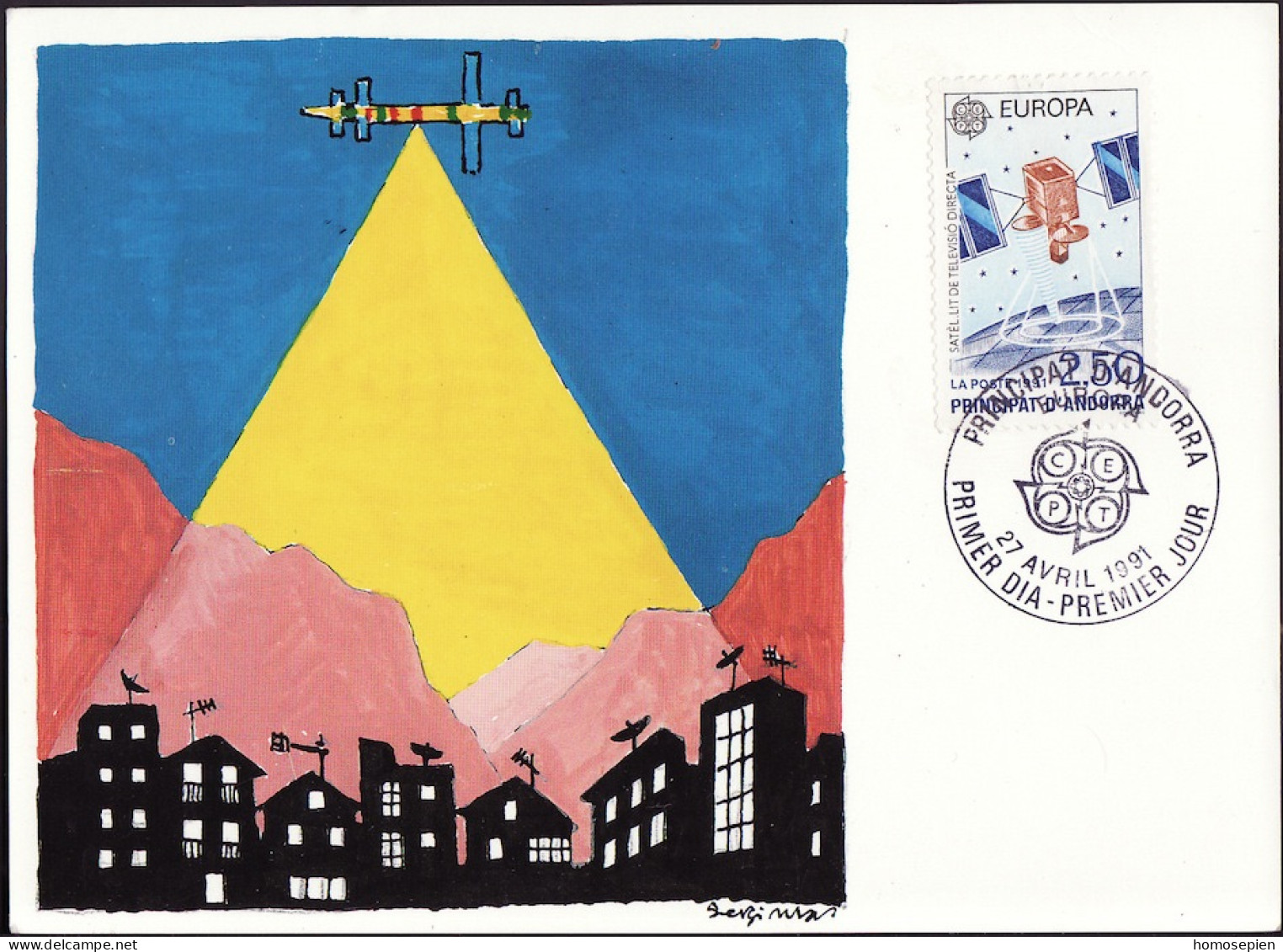 Andorre Français - Andorra CM 1991 Y&T N°403 - Michel N°MK424 - 3,50f EUROPA - Cartes-Maximum (CM)