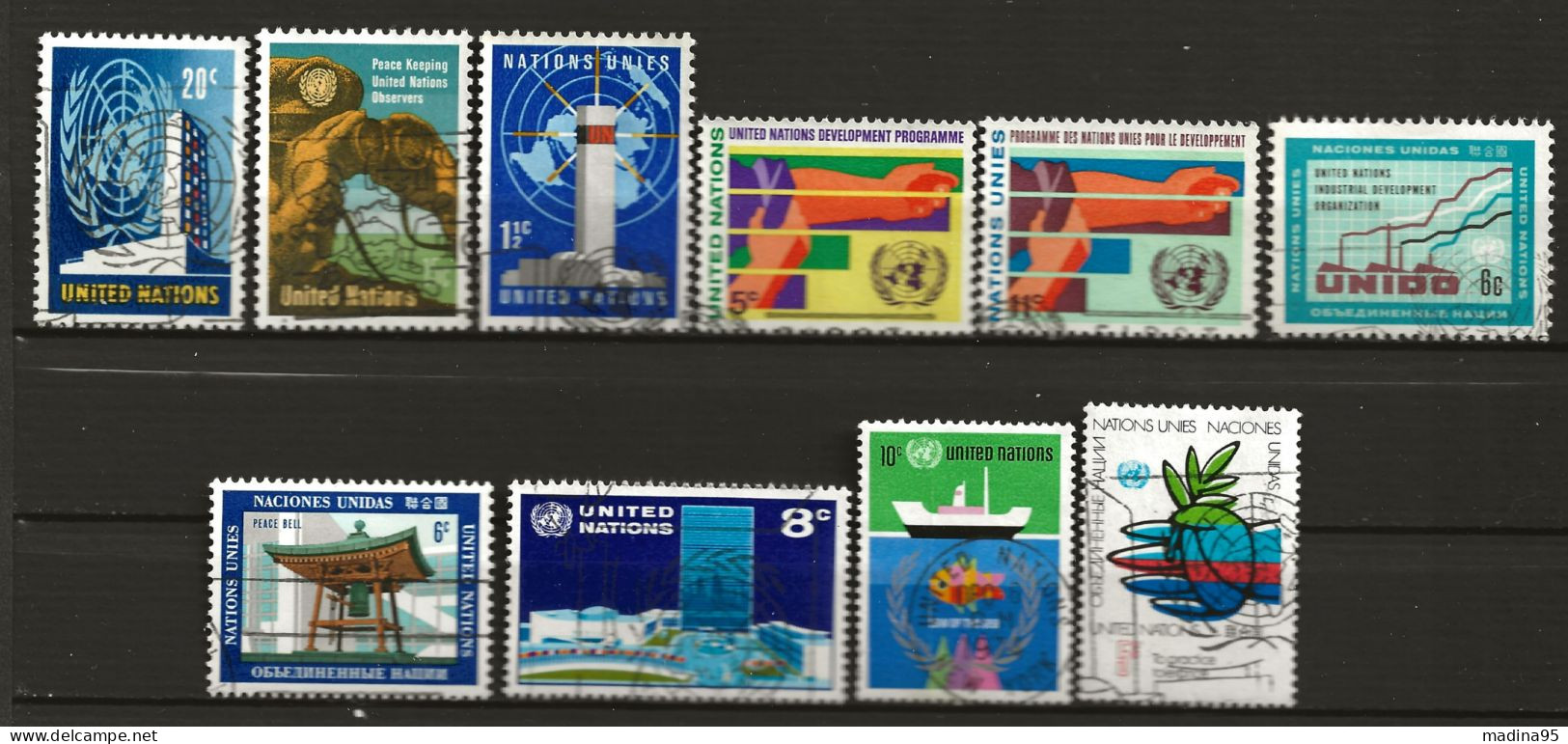 NATIONS-UNIES - NEW-YORK: Obl., N° YT 143, 155, 159, 161/2, 179, 197, 215, 247 Et 296, Ens. De 10 Tp Obl., TB - Usati