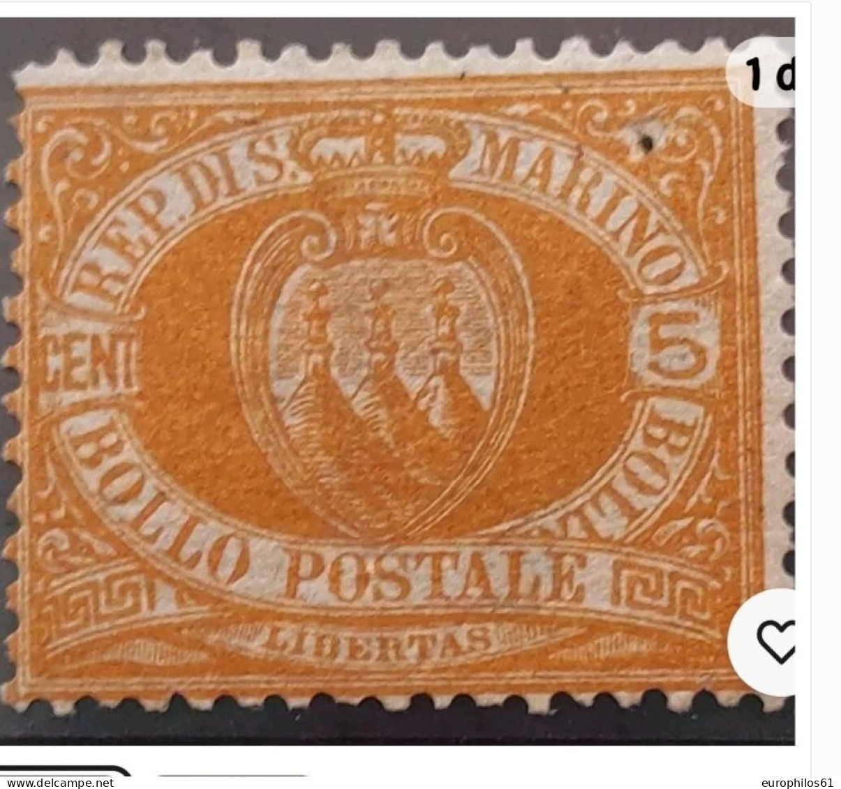 San Marino 5 Cent Arancio Us - ...-1877 Voorfilatelie