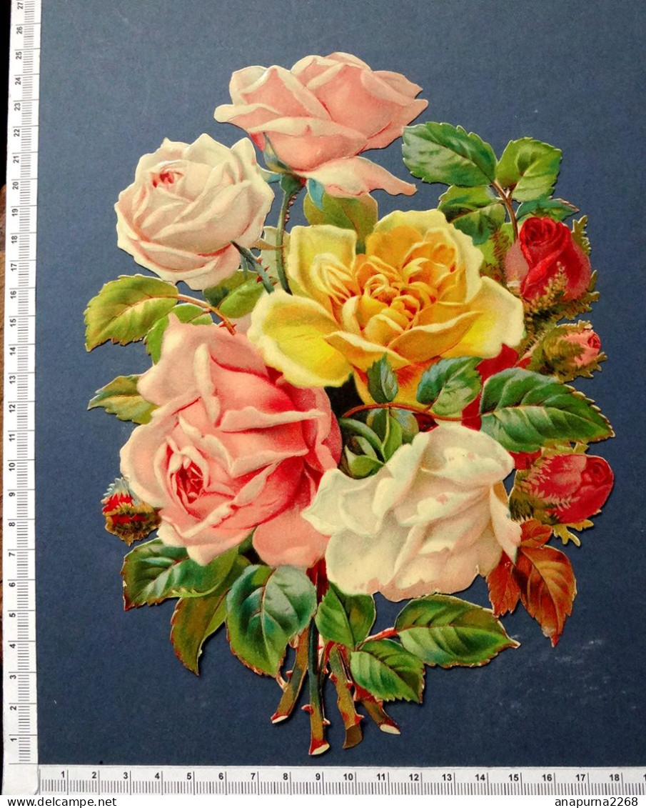 1 GRAND DECOUPI..... BOUQUET DE ROSES......BRILLANT...NON COLLE...H : 23 Cm . - Flores