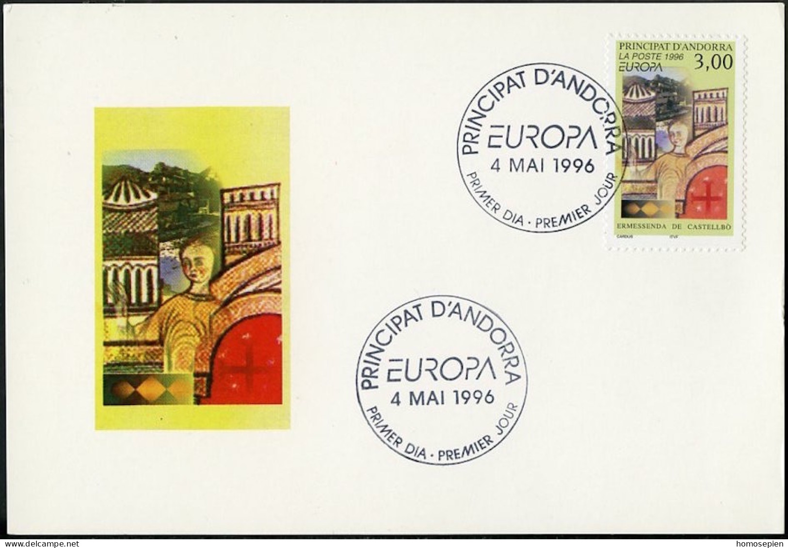 Andorre Français - Andorra CM 1996 Y&T N°476 - Michel N°MK497 - 3f EUROPA - Cartas Máxima