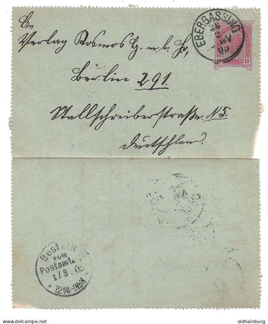 3250l: Kartenbrief Ebergassing, Gelaufen 1905, Stärkere Gebrauchsspuren Dafür Deutlicher Stempelabdruck - Bruck An Der Leitha