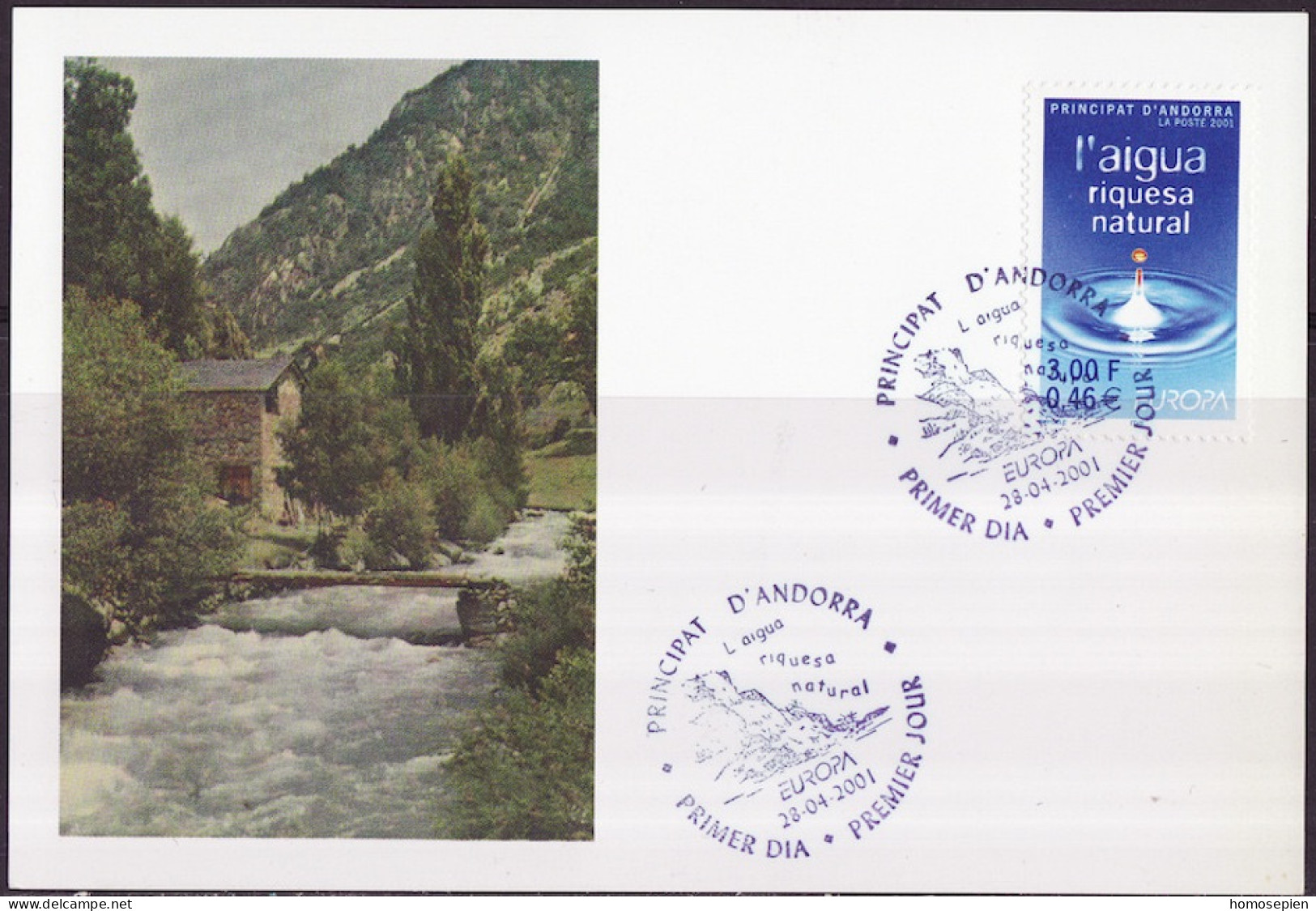 Andorre Français - Andorra CM 2001 Y&T N°546 - Michel N°MK567 - 0,46€ EUROPA - Cartas Máxima