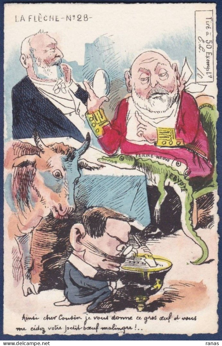 CPA La Flèche Estampe Tirage Limité Satirique Caricature Non Circulé Egypte Crocodile Terre Neuve Angleterre Loubet Bobb - Satiriques