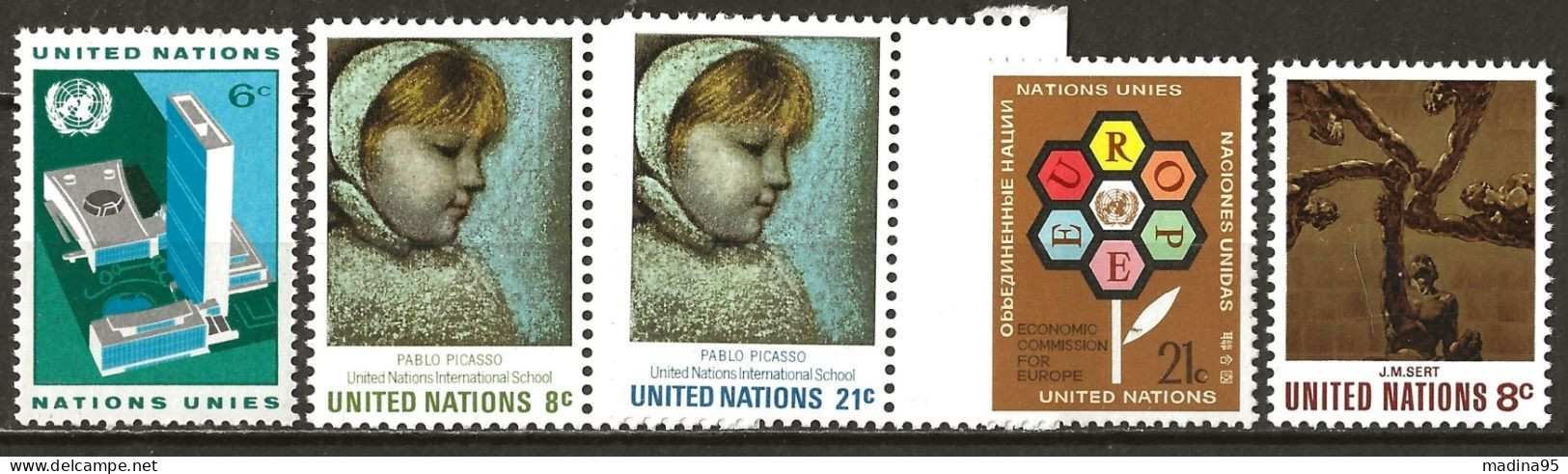 NATIONS-UNIES - NEW-YORK: **, N° YT 181, 217/218, 224 Et 225, TB - Neufs