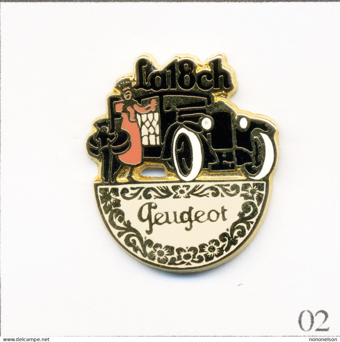 Pin's Automobile - Peugeot / Ancienne Réclame Pour La 18 Ch. Estampillé Hélium. Zamac. T720-02 - Peugeot