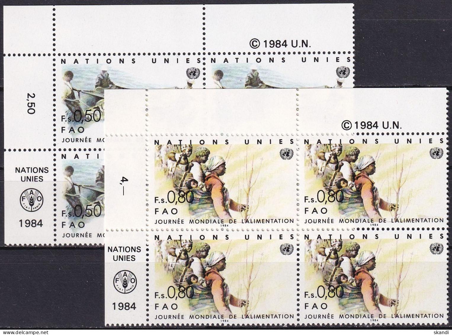 UNO GENF 1984 Mi-Nr. 120/21 Eckrand-Viererblocks ** MNH - Neufs