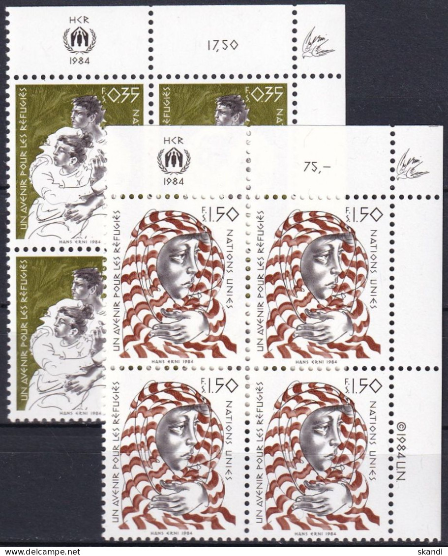 UNO GENF 1984 Mi-Nr. 124/25 Eckrand-Viererblocks ** MNH - Neufs