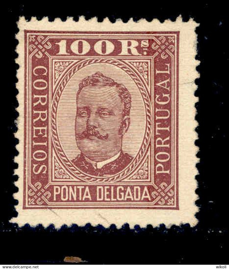 ! ! Ponta Delgada - 1892 D. Carlos 100 R (Perf. 12 3/4) - Af. 09 - No Gum - Ponta Delgada