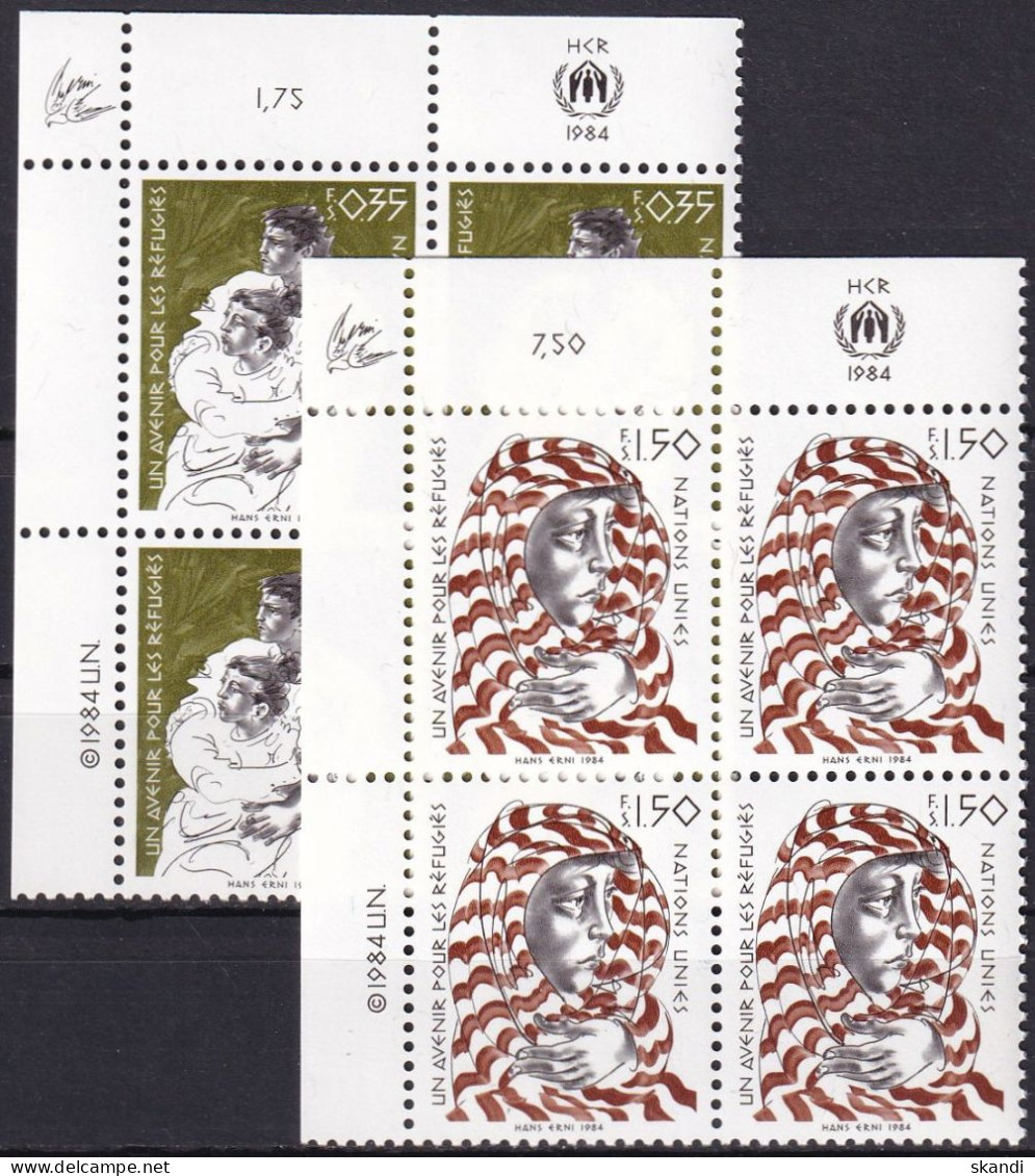 UNO GENF 1984 Mi-Nr. 124/25 Eckrand-Viererblocks ** MNH - Ongebruikt