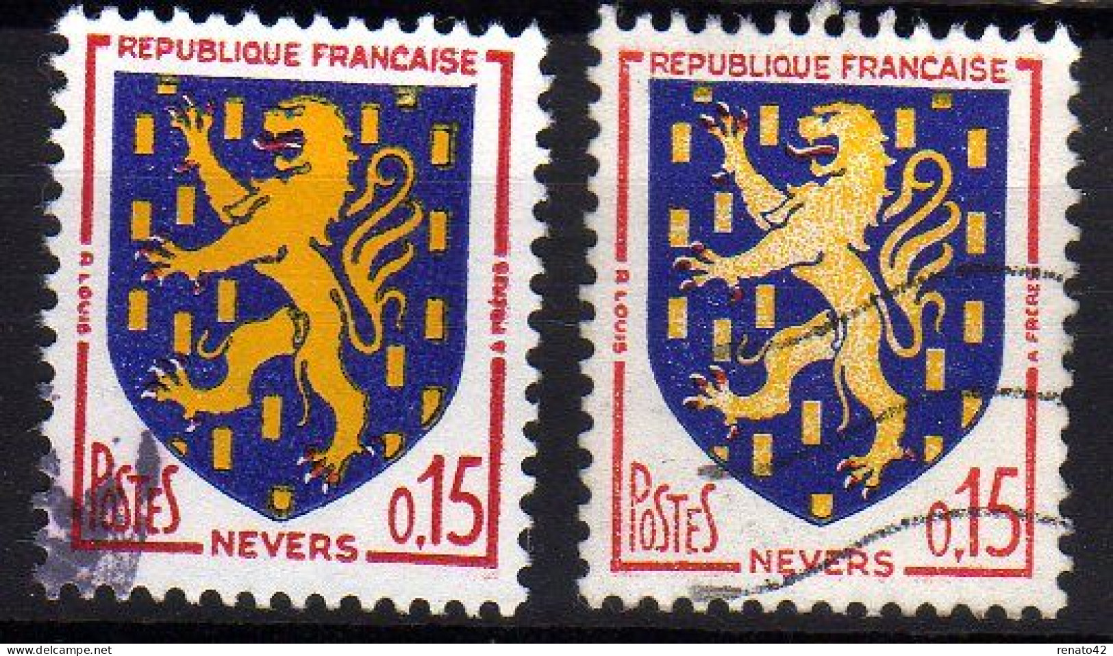 N° 1354 OBLITERE: JAUNE PLUS PALE SUR LE 2ème TIMBRE - Used Stamps