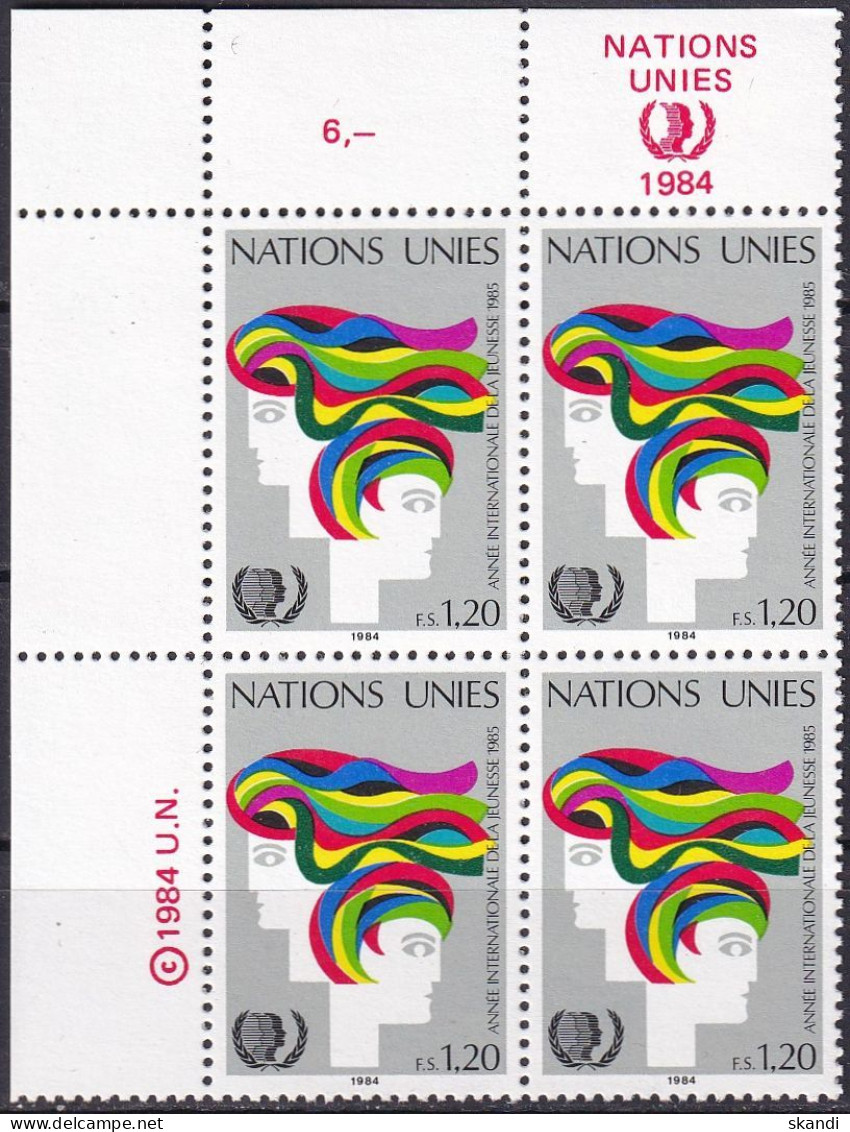 UNO GENF 1984 Mi-Nr. 126 Eckrand-Viererblock ** MNH - Neufs