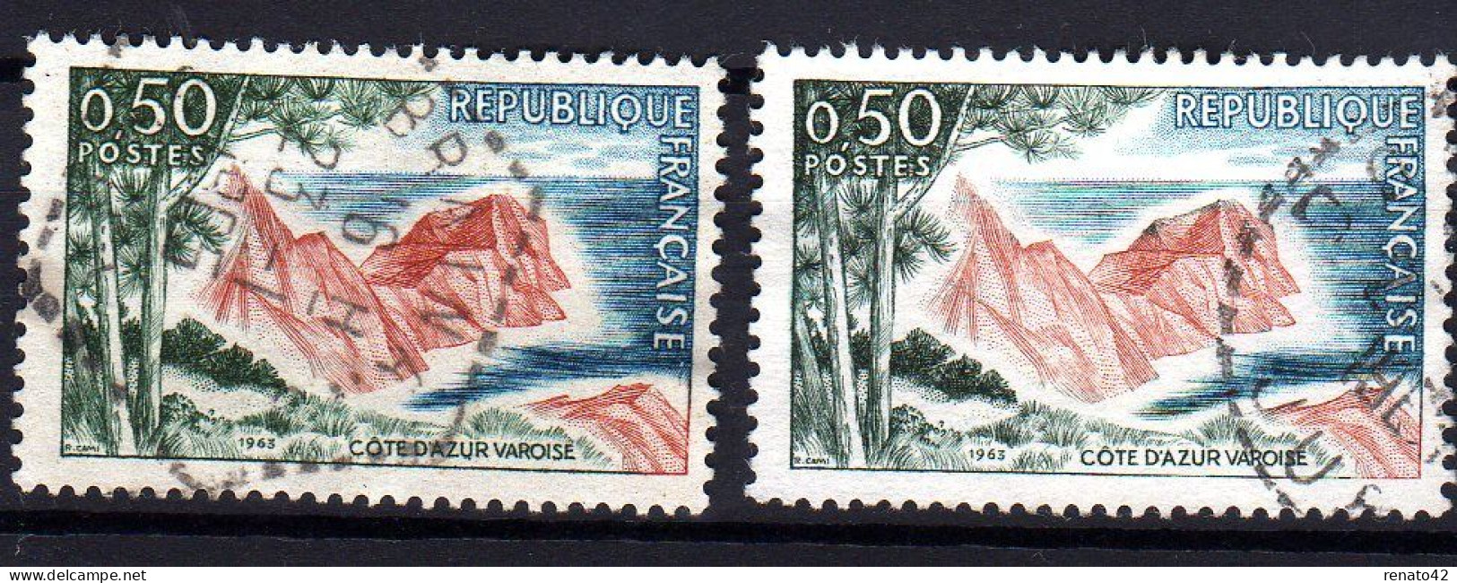 N° 1391 OBLITERE : TEINTES PLUS CLAIRES SUR LE 2ème TIMBRE - Used Stamps