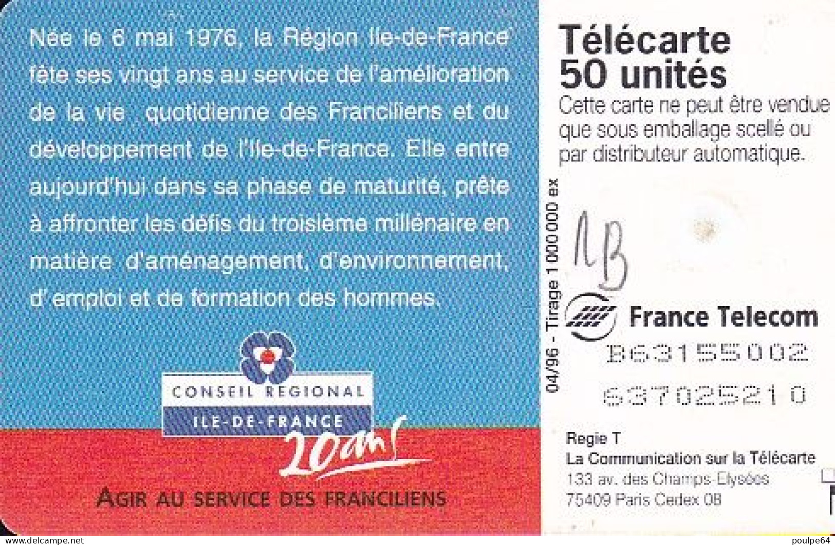 F643A 04/1996 - îLE-DE-FRANCE - 50 GEM1B - 1996