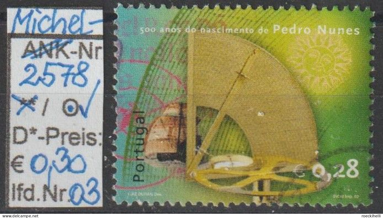 2002 - PORTUGAL - SM "500. Geb.tag V. Pedro Nunes" 0,28 € Mehrf. - O Gestempelt - S.Scan (port 2578o 01-04) - Used Stamps