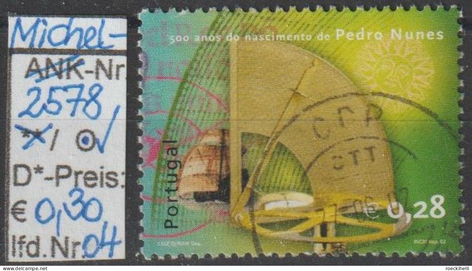 2002 - PORTUGAL - SM "500. Geb.tag V. Pedro Nunes" 0,28 € Mehrf. - O Gestempelt - S.Scan (port 2578o 01-04) - Used Stamps