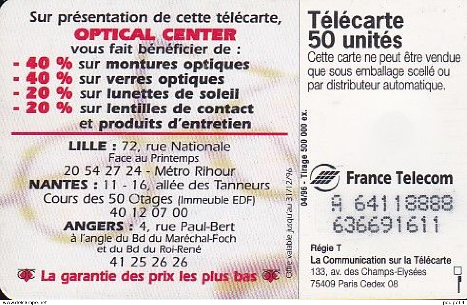 F645 04/1996 - OPTICAL LILLE - 50 SO3 - 1996