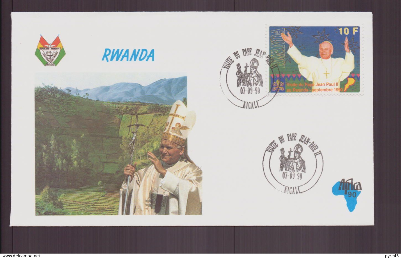 Rwanda, Enveloppe Avec Cachet Commémoratif " Visite Du Pape Jean-Paul II " Kigali 1990 - Sonstige & Ohne Zuordnung