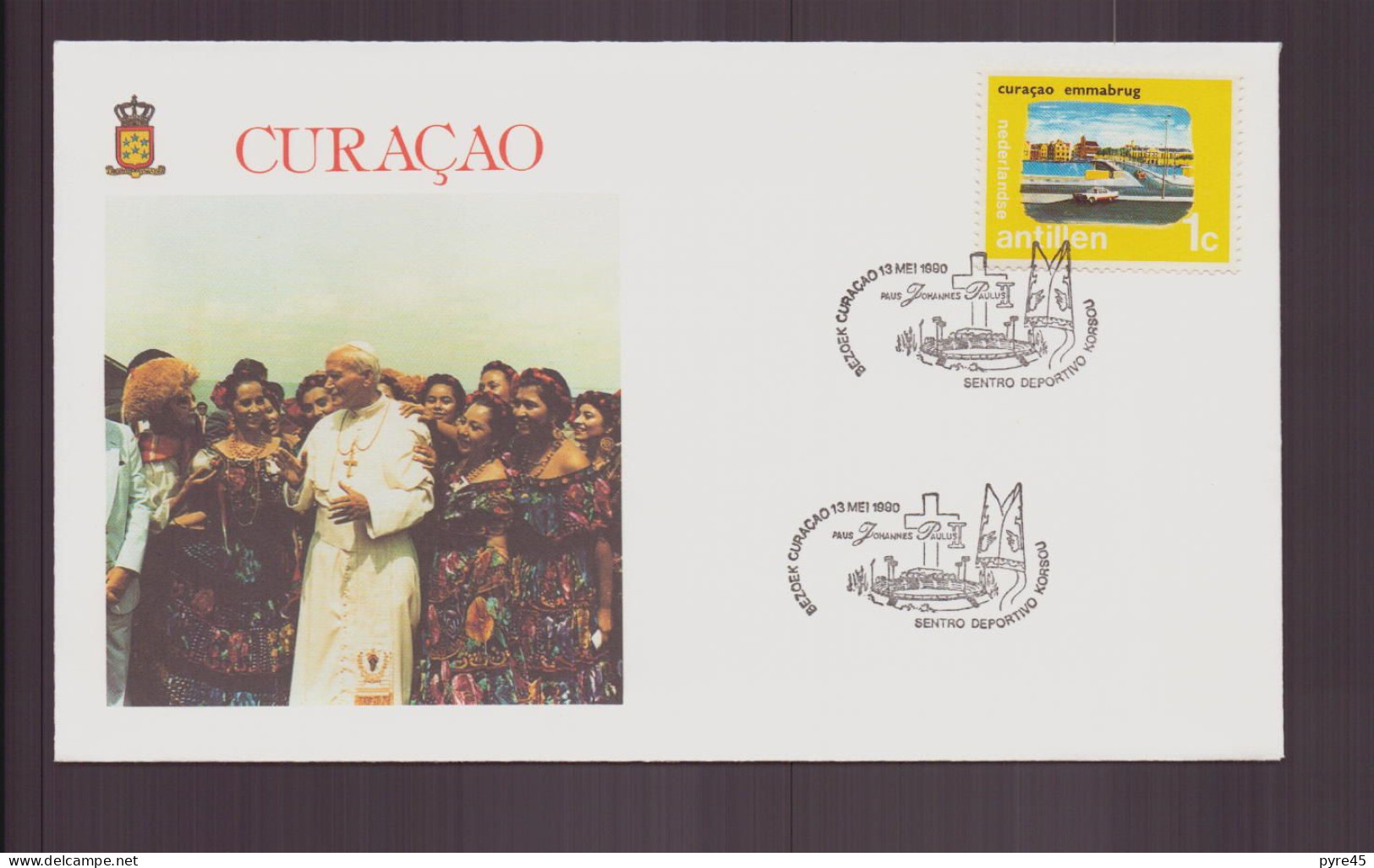 Antilles, Curaçao, Enveloppe Avec Cachet Commémoratif " Visite Du Pape Jean-Paul II " 1990 - Antilles