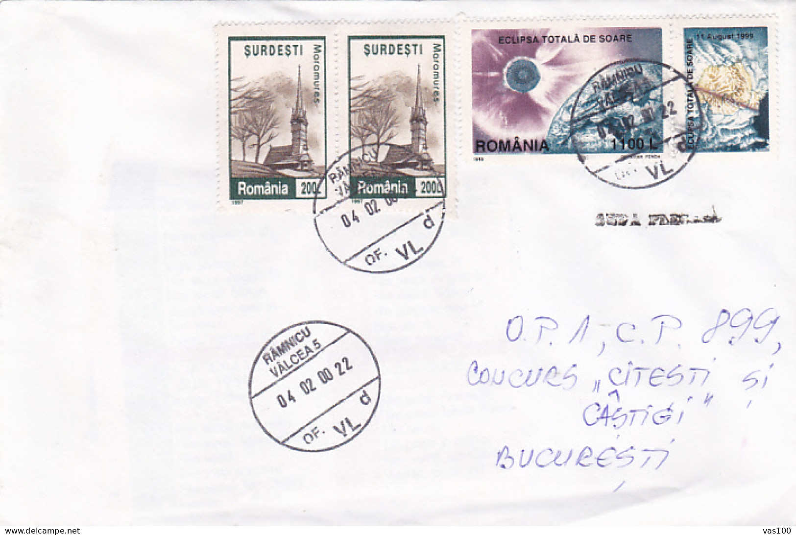 MARAMURES WOODEN CHURCH , TOTAL SOLAR ECLIPSE, STAMPS ON COVER, 2000, ROMANIA - Covers & Documents