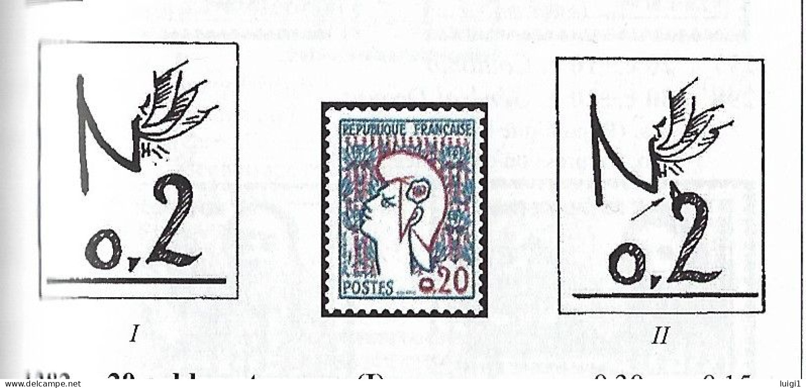 Marianne De COCTEAU.  Y&T N° 1282a - 20 C Bleu Et Rouge X 2 > Type II. Oblitérés. - 1961 Marianne De Cocteau