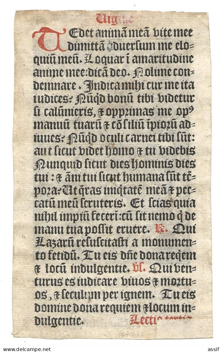 Gravure Sur Bois XVe XVe ?  Plainte De Job.  Graveur L.R. Feuillet D'un Livre D'Heures Book Of Hours - Santini