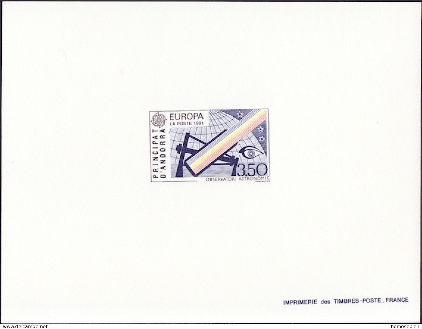 Andorre Français - Andorra épreuve 1991 Y&T N°EL403 - Michel N°DP424 *** - 3,50f EUROPA - Covers & Documents