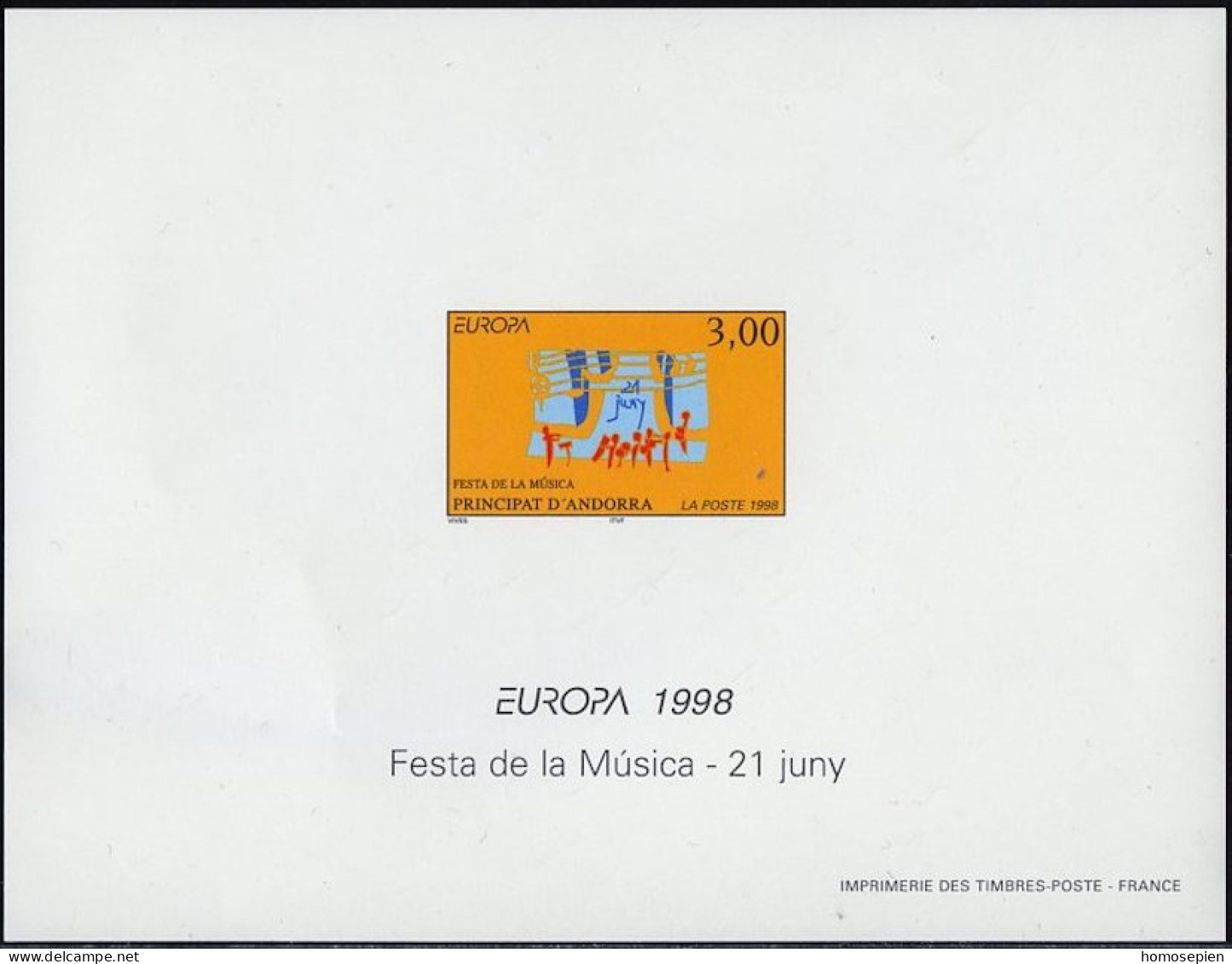 Andorre Français - Andorra épreuve 1998 Y&T N°EL504 - Michel N°DP525 *** - 3f EUROPA - Lettres & Documents