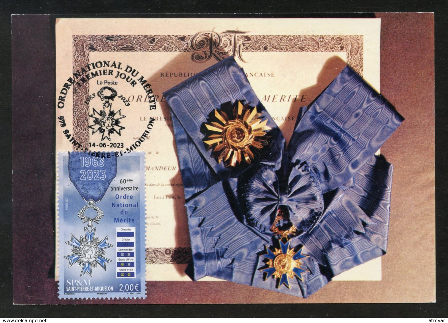 SAINT PIERRE ET MIQUELON (2023) Carte Maximum Card - 60ème Anniversaire Ordre National Du Mérite 1963-2023 - Cartoline Maximum
