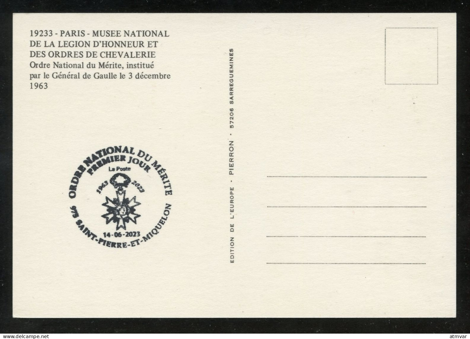 SAINT PIERRE ET MIQUELON (2023) Carte Maximum Card - 60ème Anniversaire Ordre National Du Mérite 1963-2023 - Tarjetas – Máxima