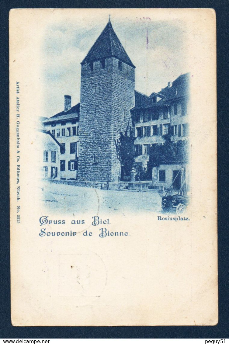 Berne. Gruss Aus Biel. Rosiusplatz.  Souvenir De Bienne. Tour Carrée De La Vieille Ville (1403- Jakob Rosius). 1901 - Bienne