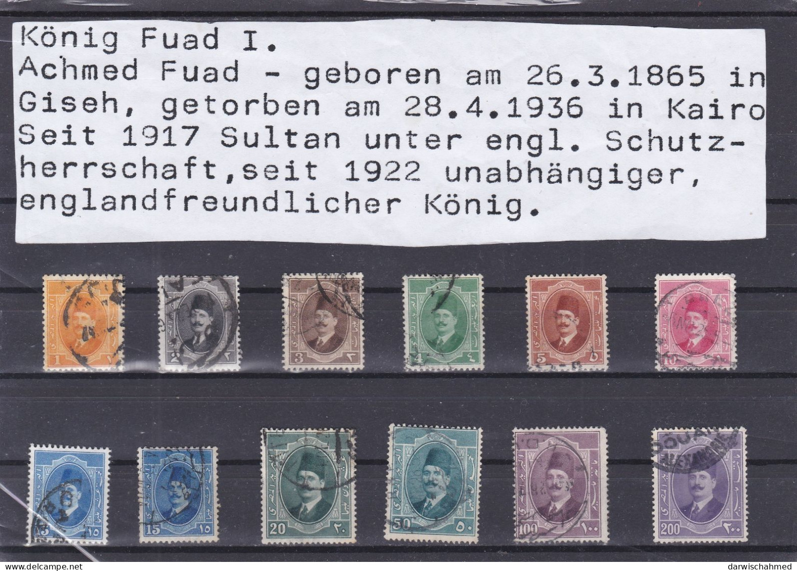 ÄGYPTEN - EGYPT - EGYPTIAN - MONARCHIE - KÖNIG FUAD PORTRÄT 1923  USED - Gebraucht