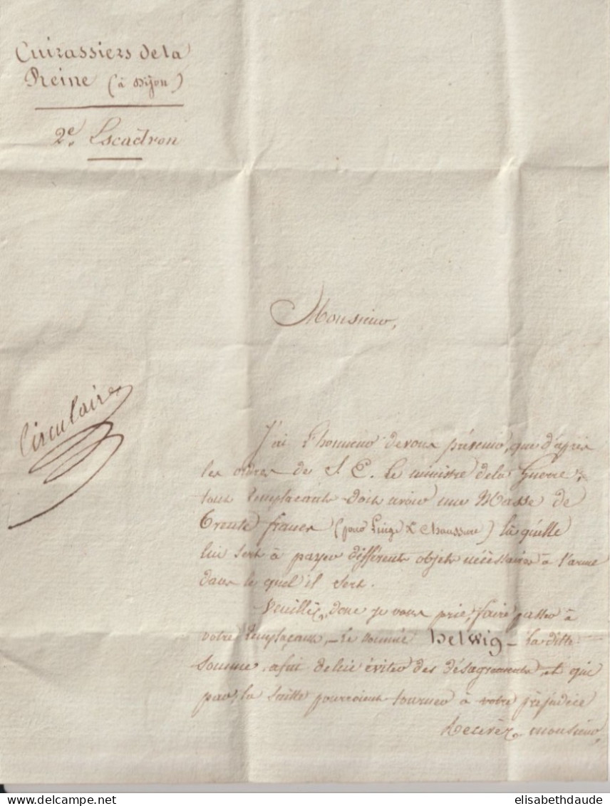 1822 - CAPITAINE Des CUIRASSIERS DE LA REINE ! LETTRE De DIJON (TEXTE !)  => ANDLAU (ALSACE) - Marques D'armée (avant 1900)