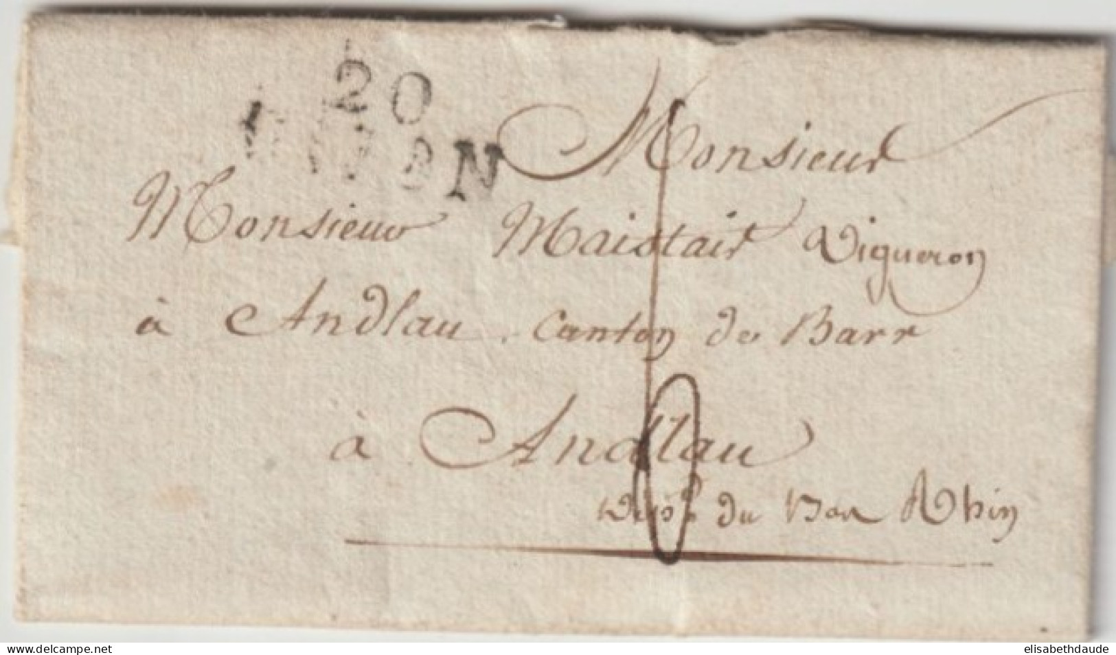 1822 - CAPITAINE Des CUIRASSIERS DE LA REINE ! LETTRE De DIJON (TEXTE !)  => ANDLAU (ALSACE) - Army Postmarks (before 1900)