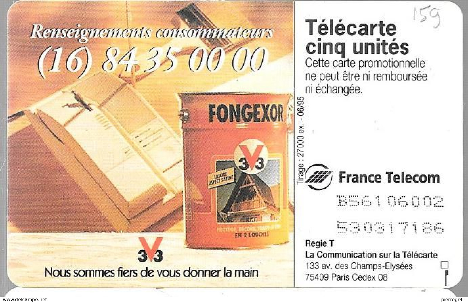 CARTE-PRIVEE-5U-GN159-GEM B-06/95-V33 FONGEXOR BIS-Utilisé-Série 6002--TBE- - 5 Units