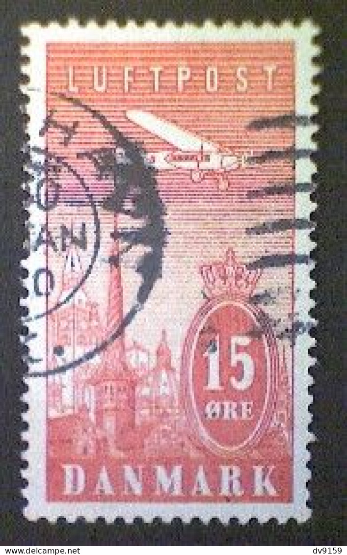 Denmark (Danmark), Scott #C7, Used(o), 1934, Fokker And Copenhagen, 15 øre - Posta Aerea