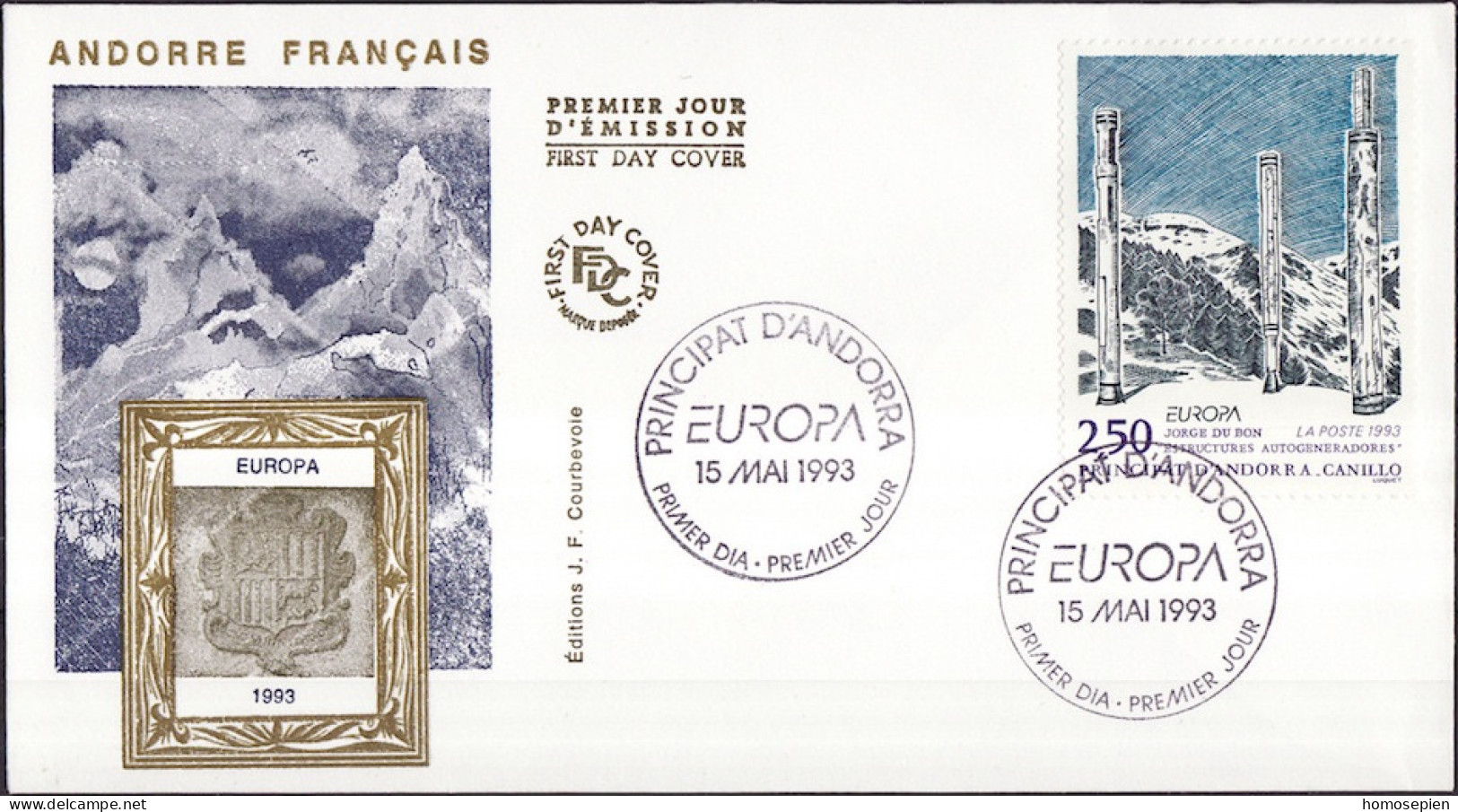 Europa CEPT 1993 Andorre Français - Andorra FDC Y&T N°430 à 431 - Michel N°451 à 452 - 2 Enveloppes - 1993