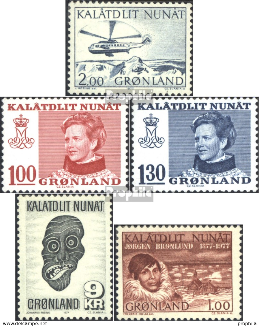 Dänemark - Grönland 100-104 (kompl.Ausg.) Jahrgang 1977 Komplett Postfrisch 1977 Post, Margrethe, Kunst, Bronlund - Ungebraucht