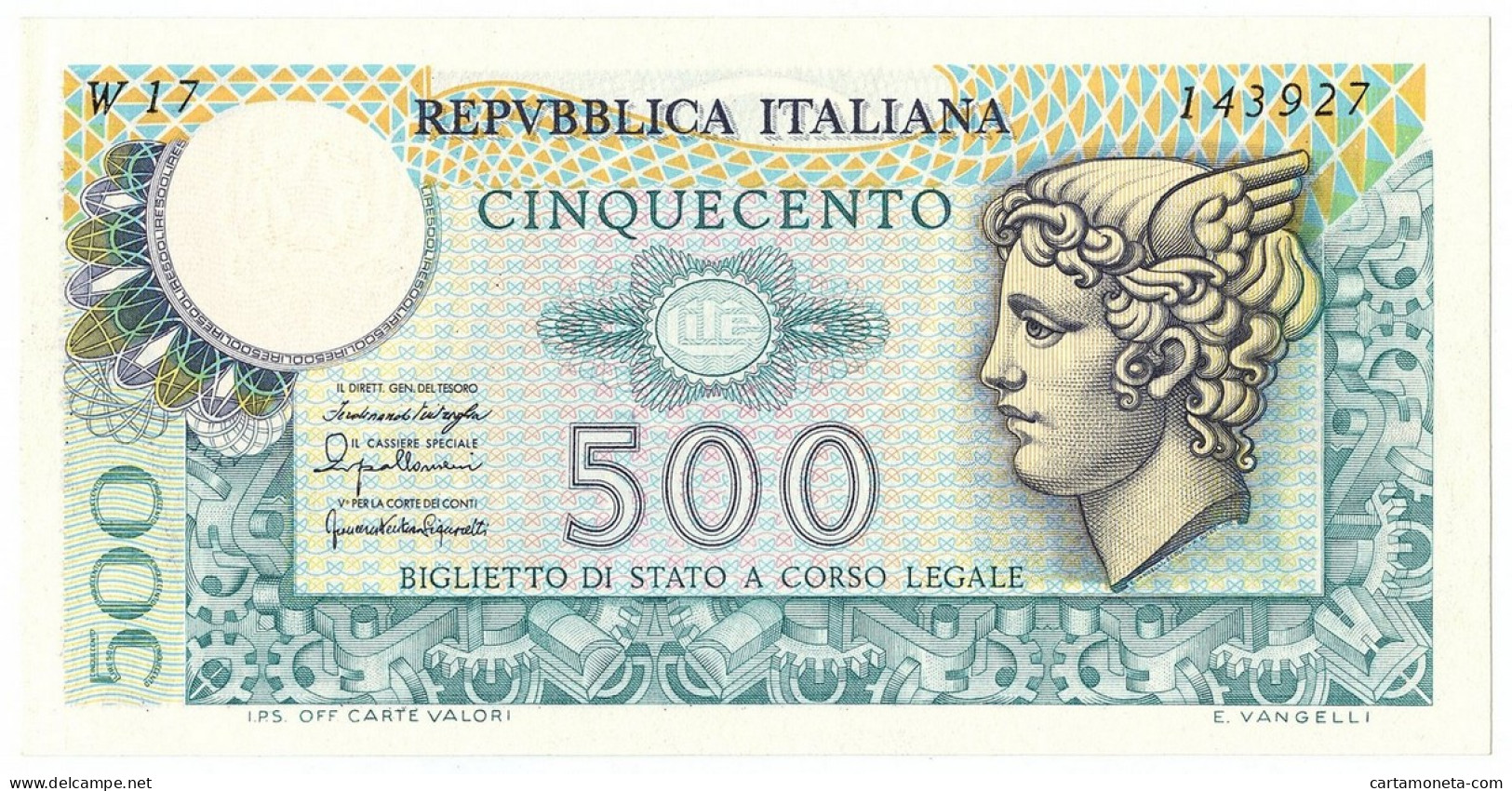 500 LIRE BIGLIETTO DI STATO MERCURIO SERIE SOSTITUTIVA 20/12/1976 QFDS - Autres & Non Classés