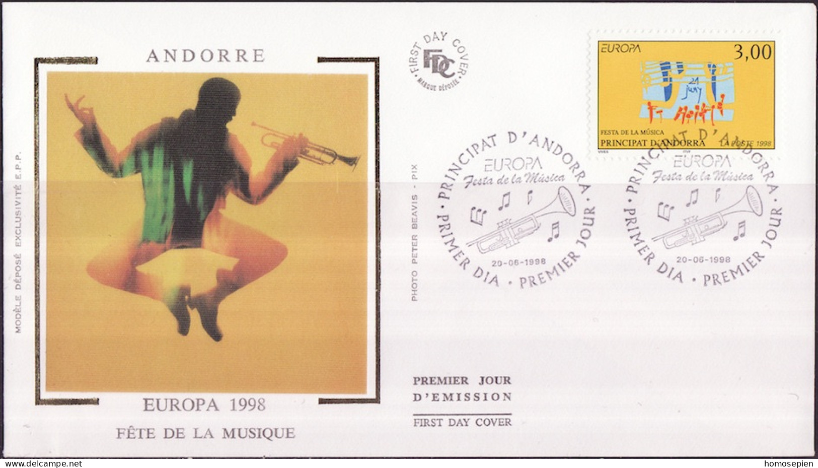 Europa CEPT 1998 Andorre Français - Andorra FDC1 Y&T N°504 - Michel N°525 - 3f EUROPA - 1998