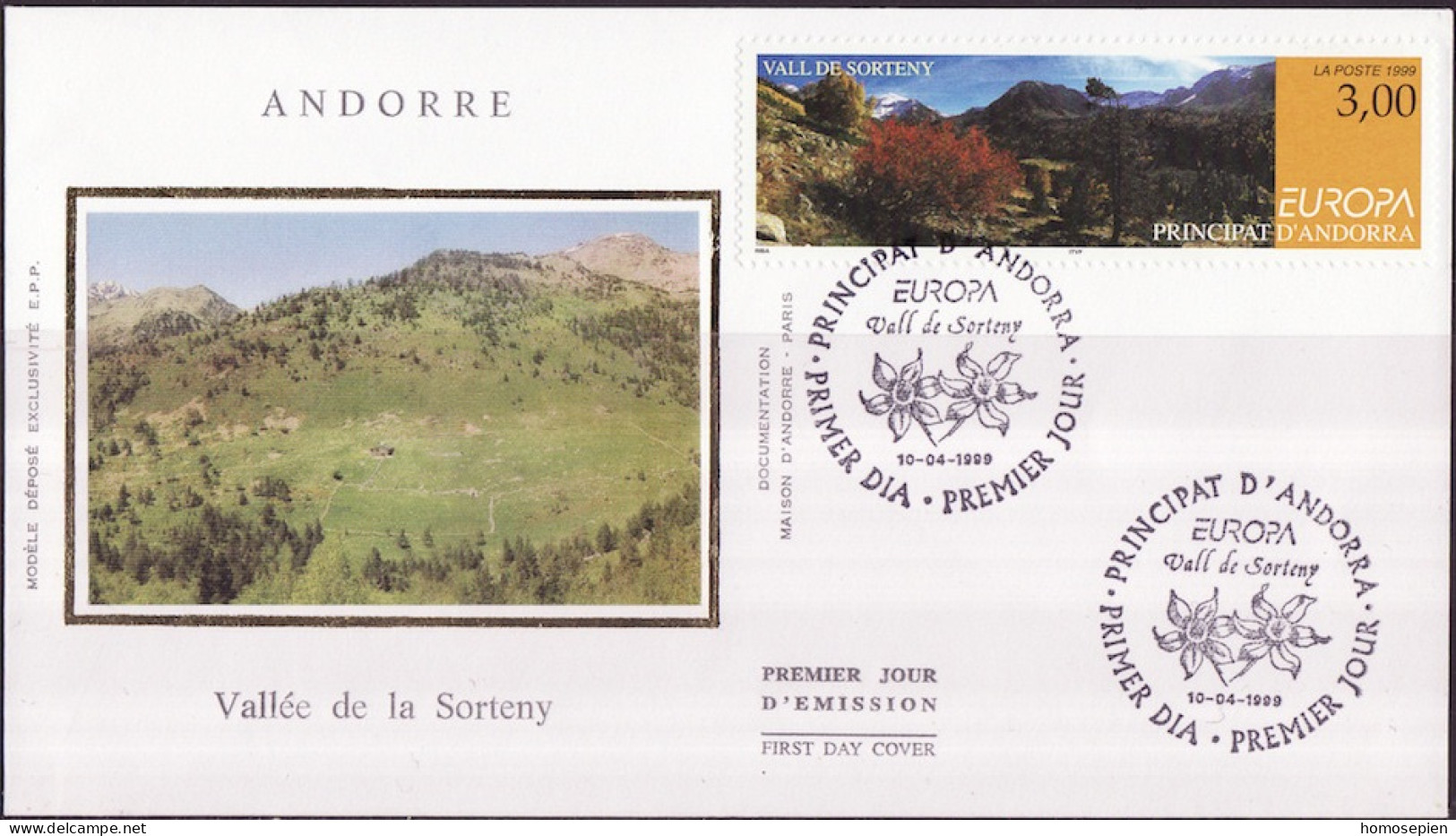 Europa CEPT 1999 Andorre Français - Andorra FDC Y&T N°514 - Michel N°535 - 3f EUROPA - 1999