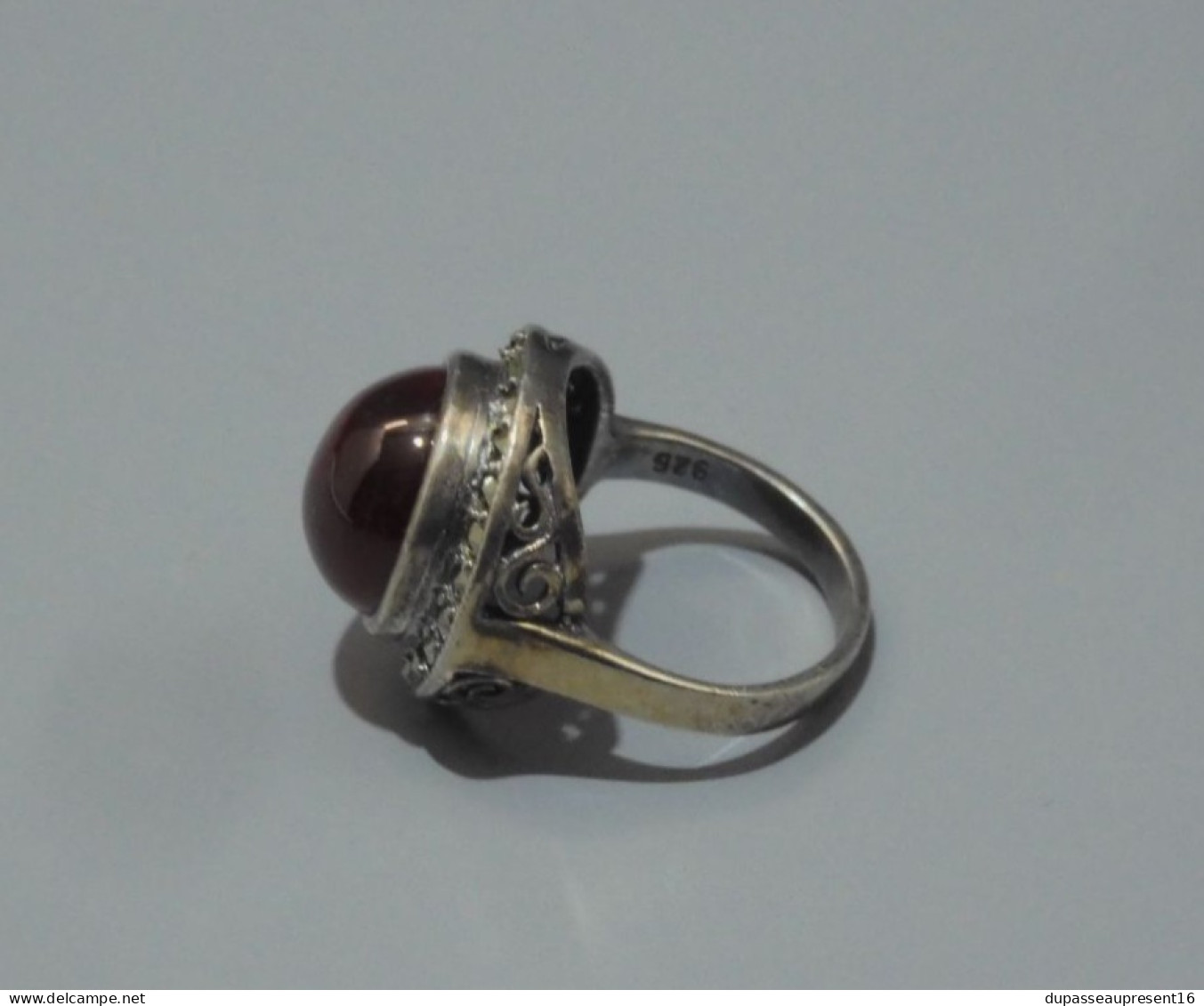 -BELLE ANCIENNE BAGUE ARGENT 925° MARCASSITES & Pierre/Cristal  Rouge BIJOU   E - Anillos