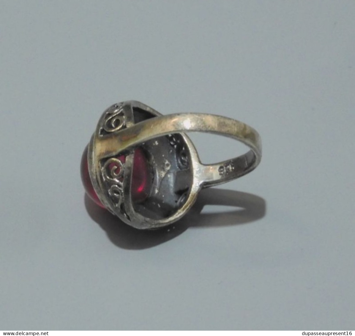 -BELLE ANCIENNE BAGUE ARGENT 925° MARCASSITES & Pierre/Cristal  Rouge BIJOU   E