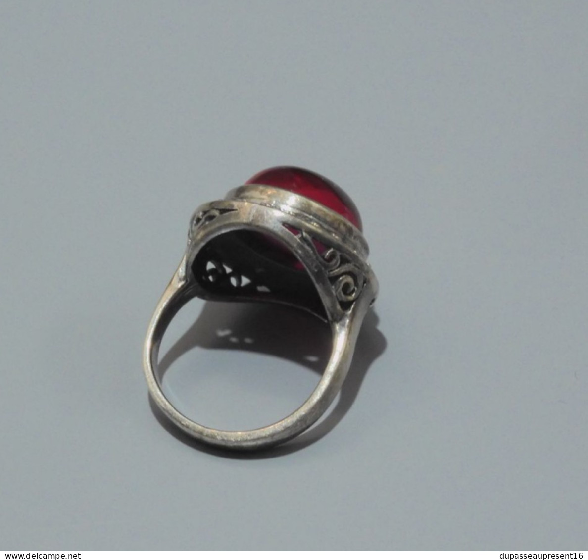 -BELLE ANCIENNE BAGUE ARGENT 925° MARCASSITES & Pierre/Cristal  Rouge BIJOU   E