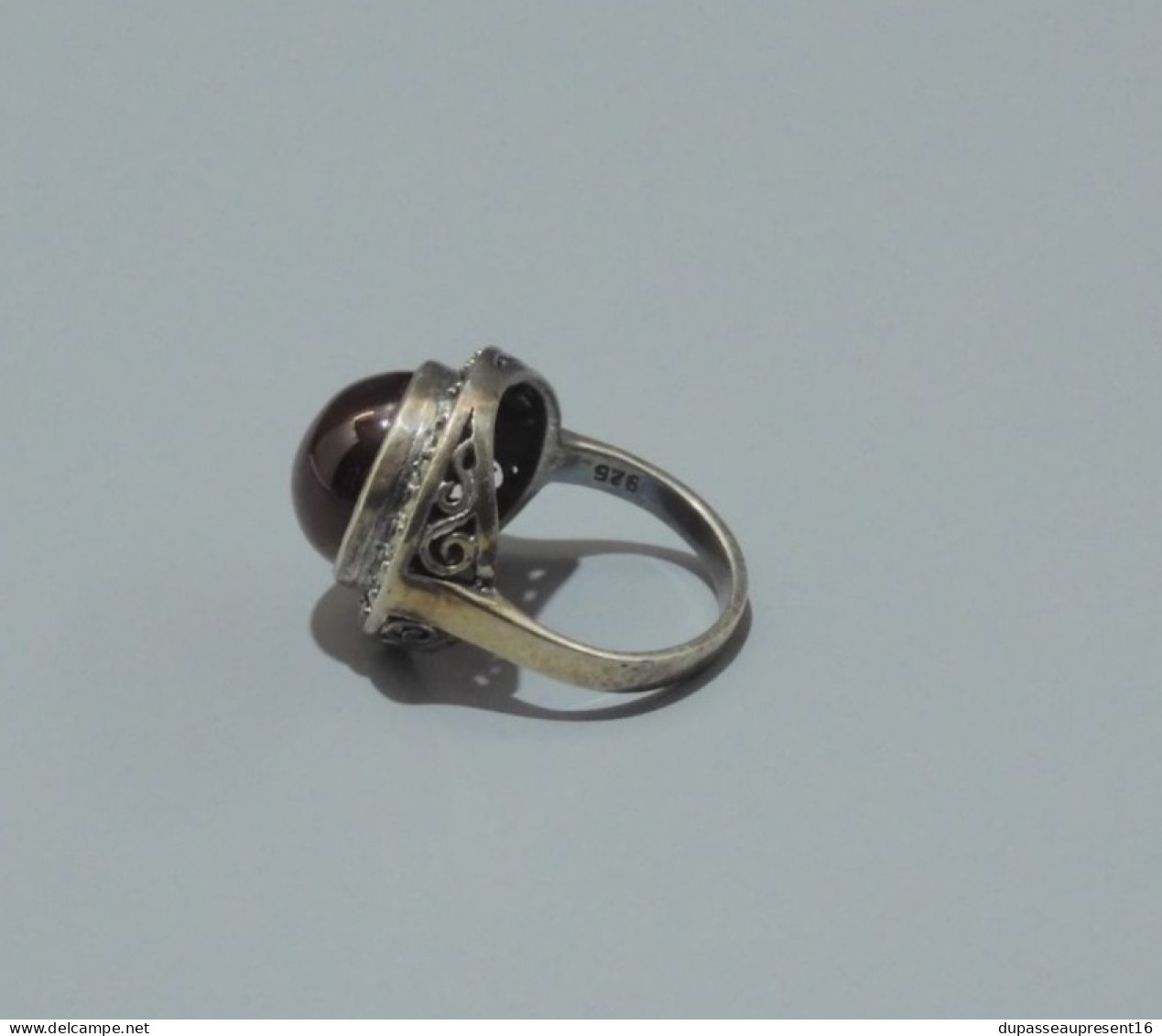 -BELLE ANCIENNE BAGUE ARGENT 925° MARCASSITES & Pierre/Cristal  Rouge BIJOU   E