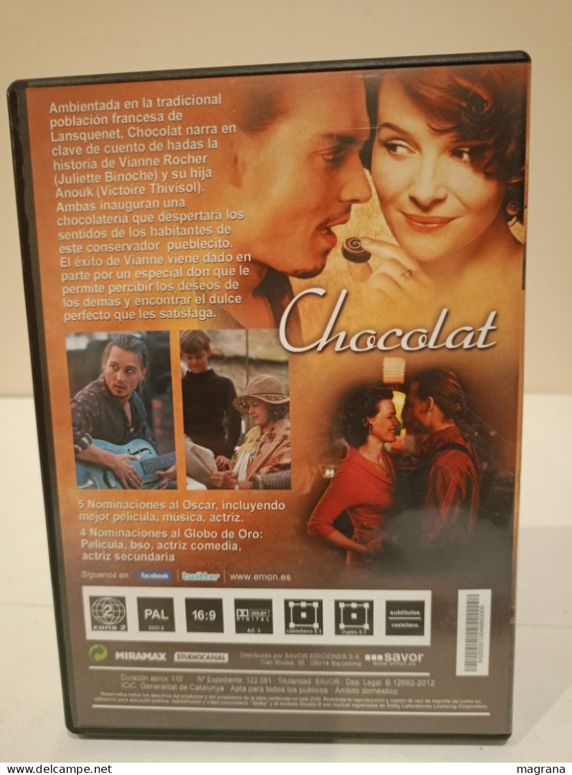 Película DVD. Chocolat. Juliette Binoche, Judi Dench, Alfred Molina, Lena Olin Y Johnny Depp. 2012 - Romantiek