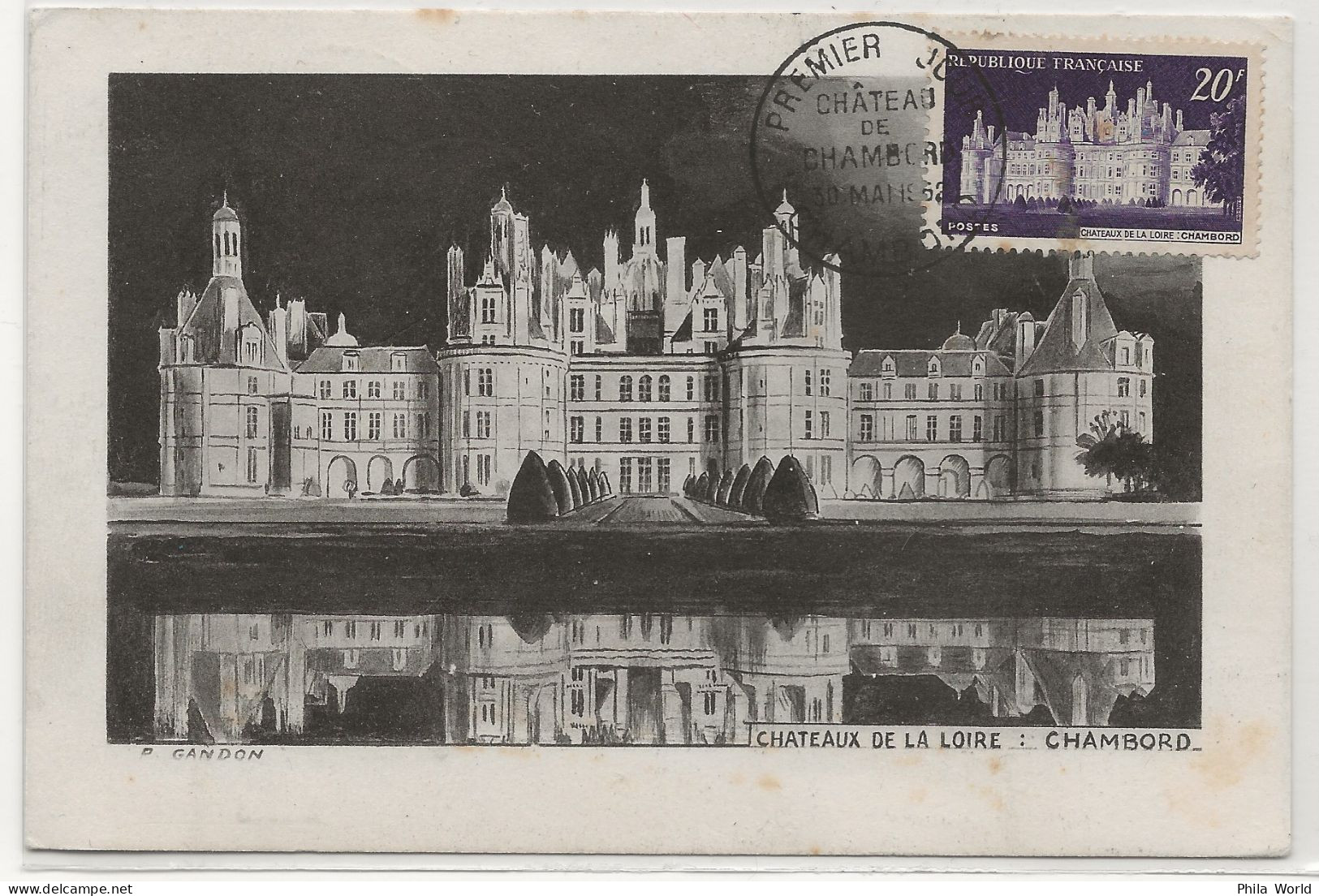 FRANCE 1952 Carte Maximum Officielle CHATEAU CHAMBORD Premier Jour GANDON Châteaux De La Loire - 1950-1959