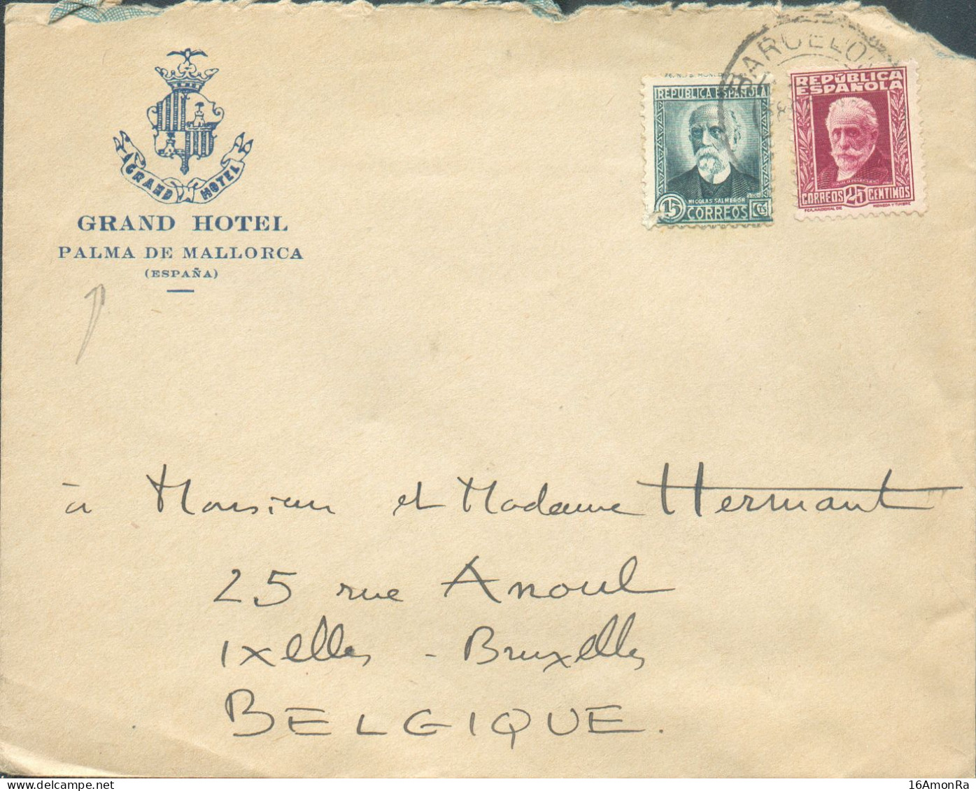 GRAND HOTEL De PALMA De MALLORCA (BALEARES) Le 24.9.1932 Vers Ixelles (Belgica).  - 21733 - Hotels- Horeca