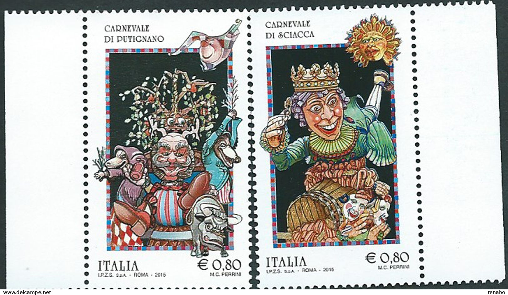 Italia, Italy, Italien, Italie 2015; Carnevale Di Sciacca E Di Putignano, Carnival, Serie Completa; Bordi Opposti. - Carnival